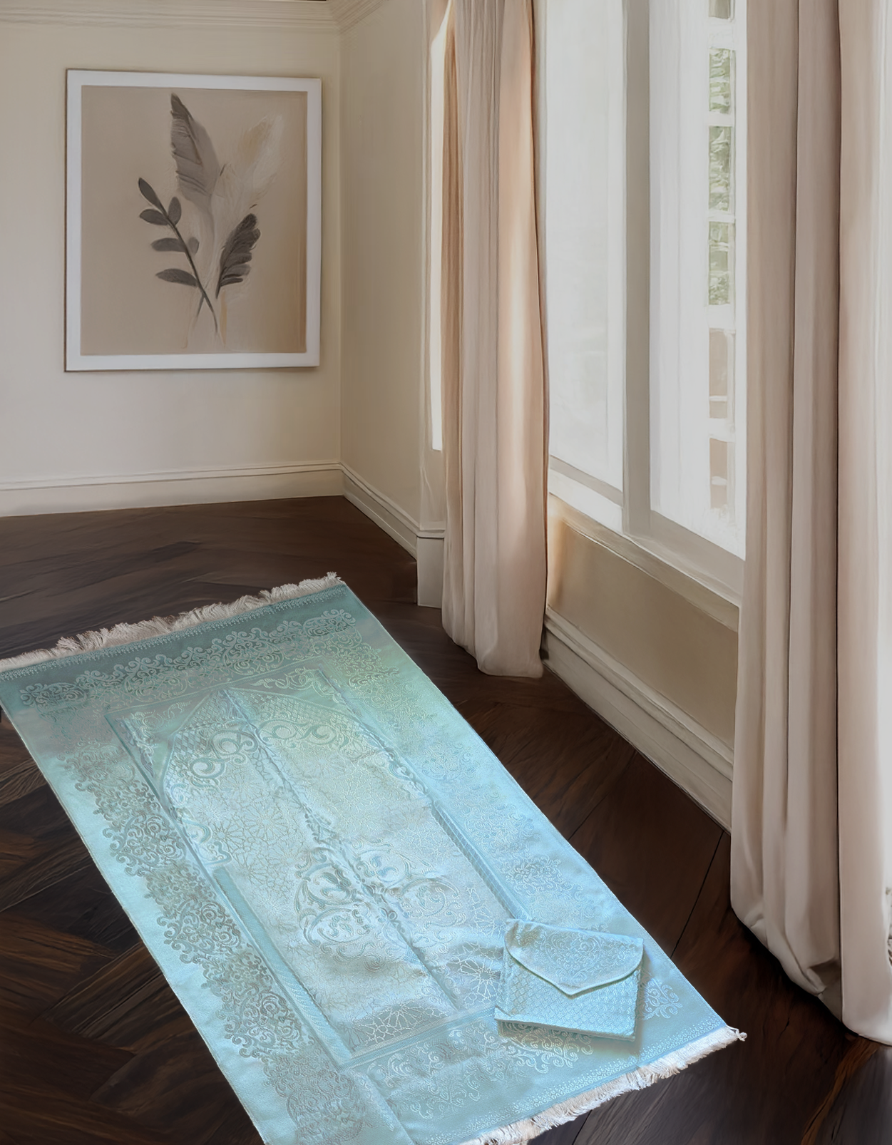 Pastel blue prayer mat – lightweight foldable sajadah for daily salah and travel