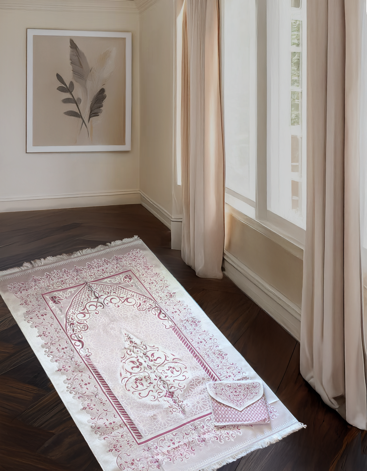 Amiah Sajadah pastel pink elegant Islamic prayer mat for daily salah