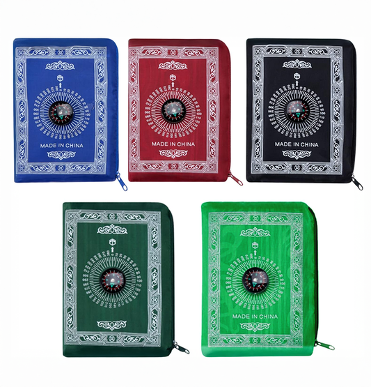 Foldable pocket prayer rug with compass – portable travel-friendly design for salah