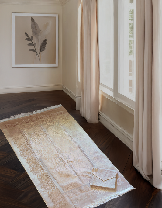 Pastel latte prayer mat – premium lightweight sajadah for daily salah and travel