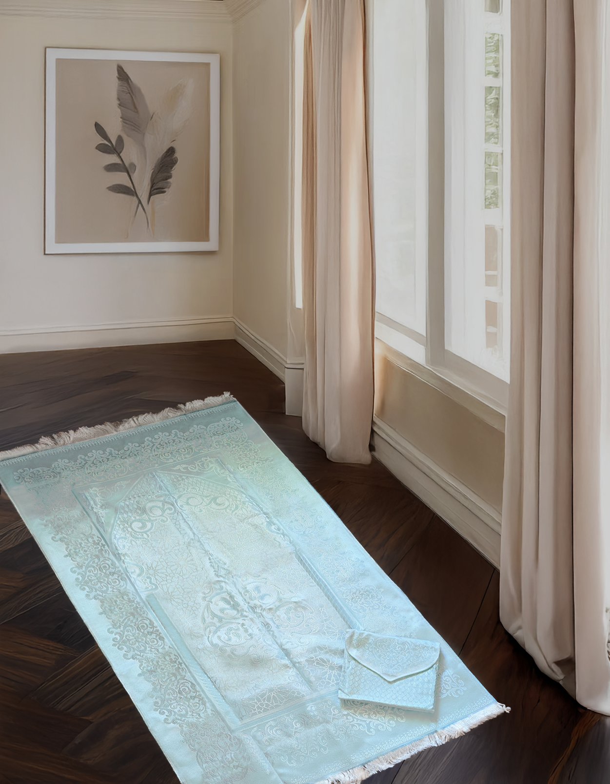 Amiah Sajadah pastel baby blue lightweight Islamic prayer mat for daily salah